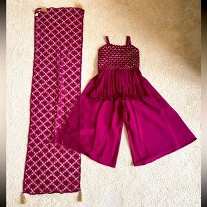 Burgundy Palazzo Pant and Stretchable Top Indian Outfit for Toddlers